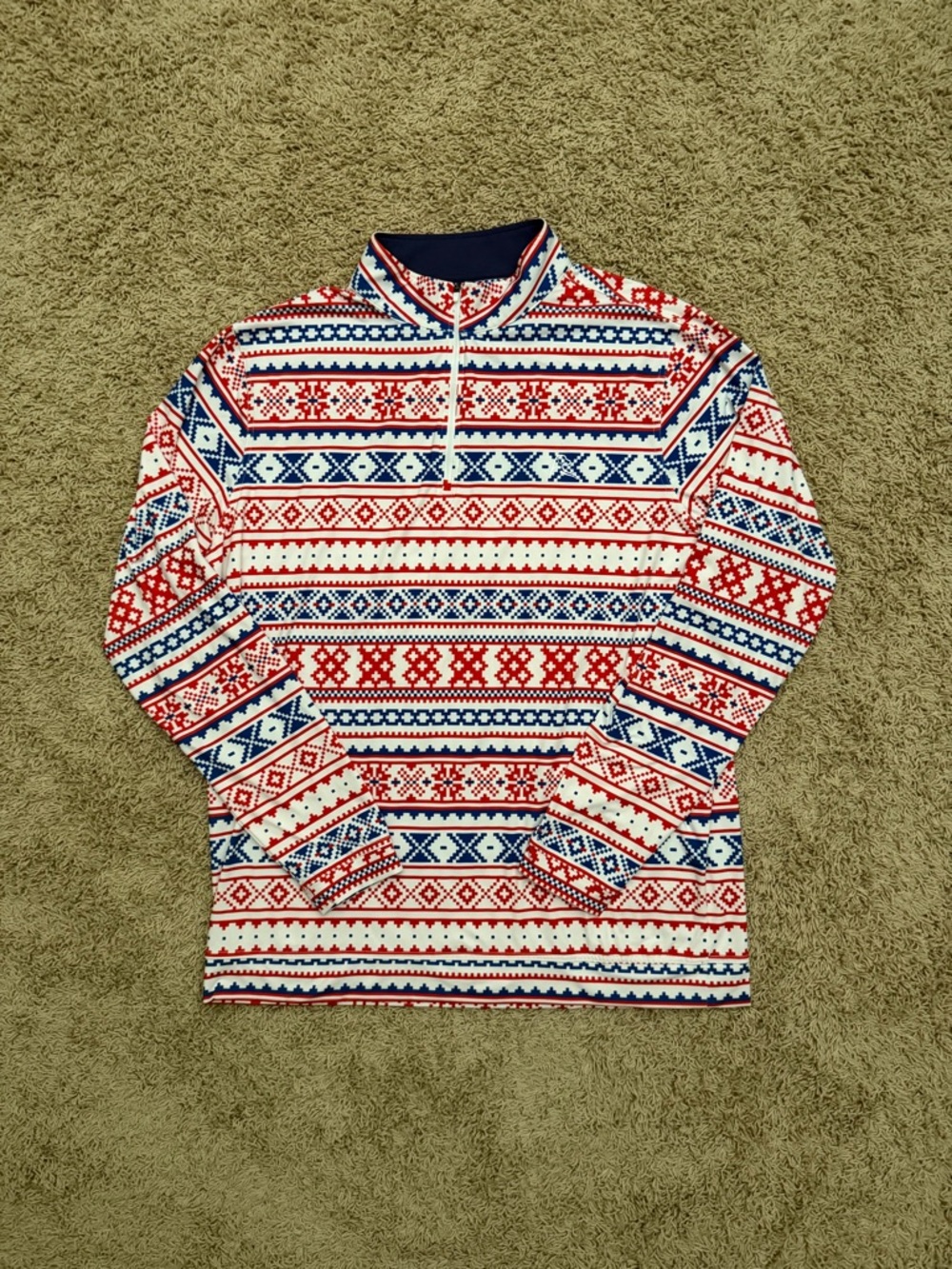 Rhoback XL Men’s “The Patriot” Quarter Zip Pullover USA Flag Red White Blue RARE